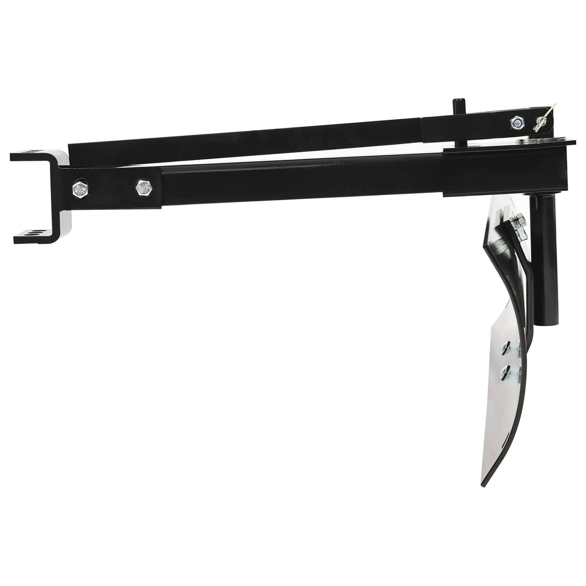 Tow-behind scrape blade with side scraper wing and hitch hardware, black steel