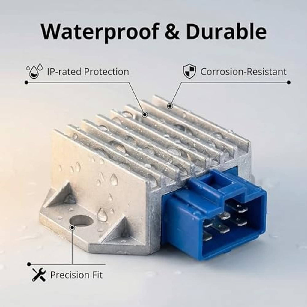 Voltage regulator with silver aluminum heatsink and blue 4-pin connector