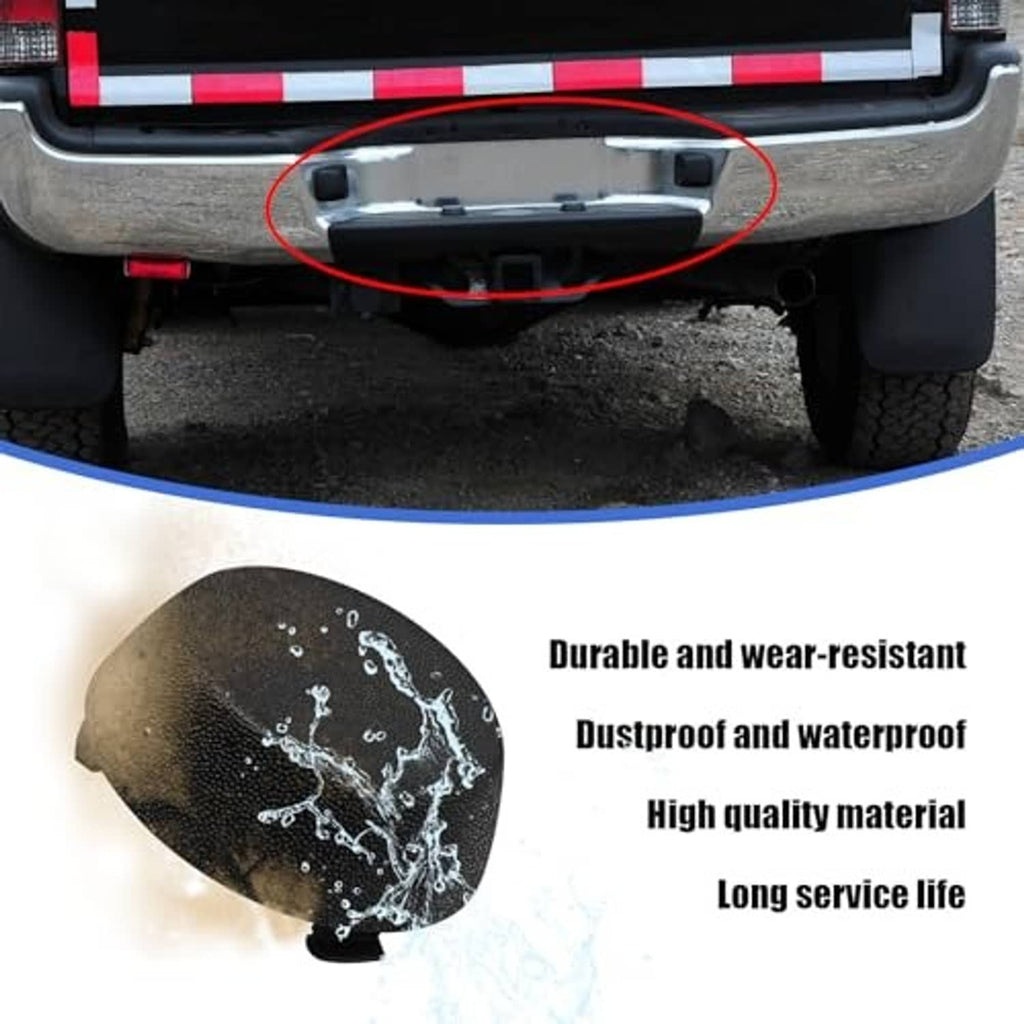 Black rear bumper dome cap fitted area on vehicle bumper, with textured cover