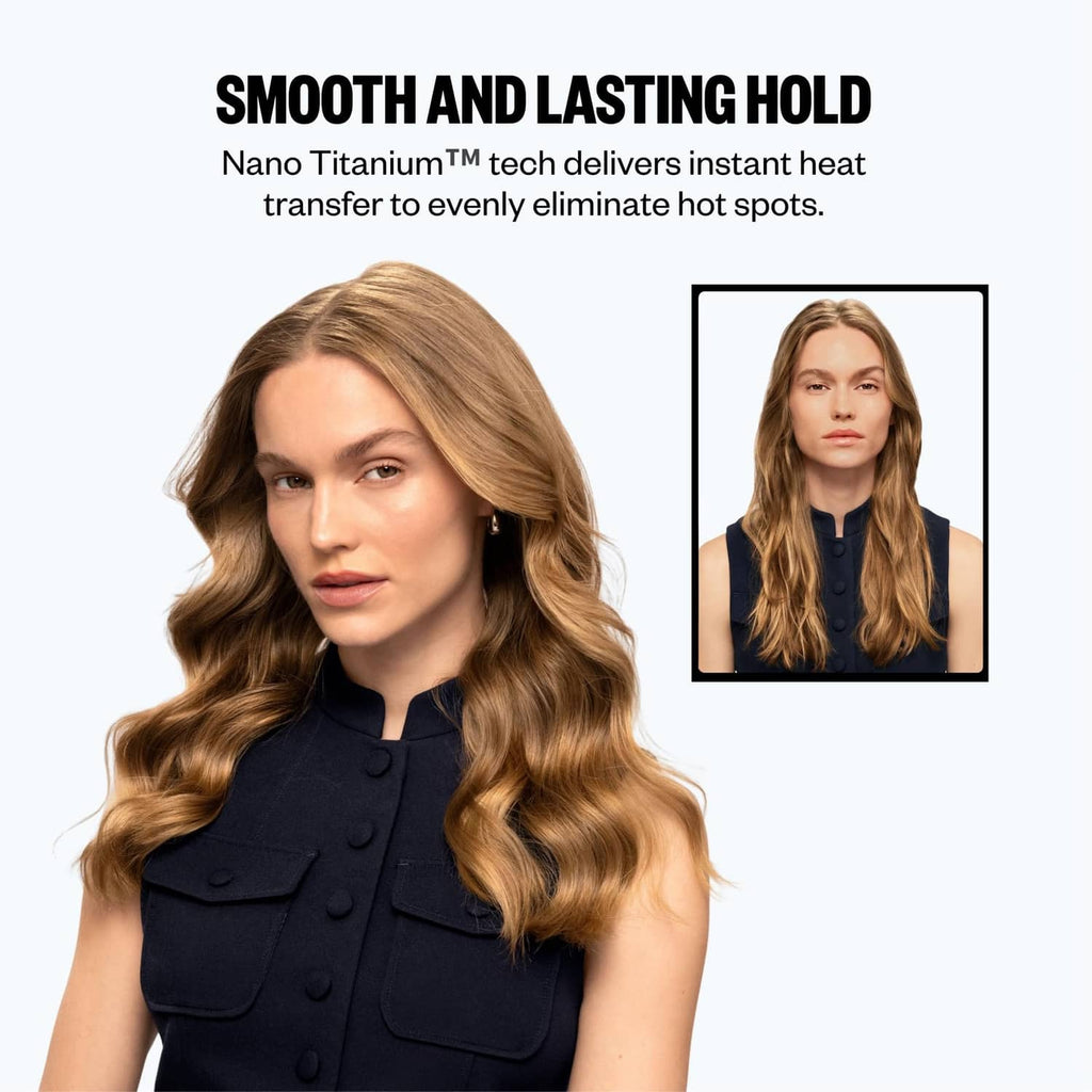 Model with smooth, lasting loose waves styled with a nano titanium curling iron