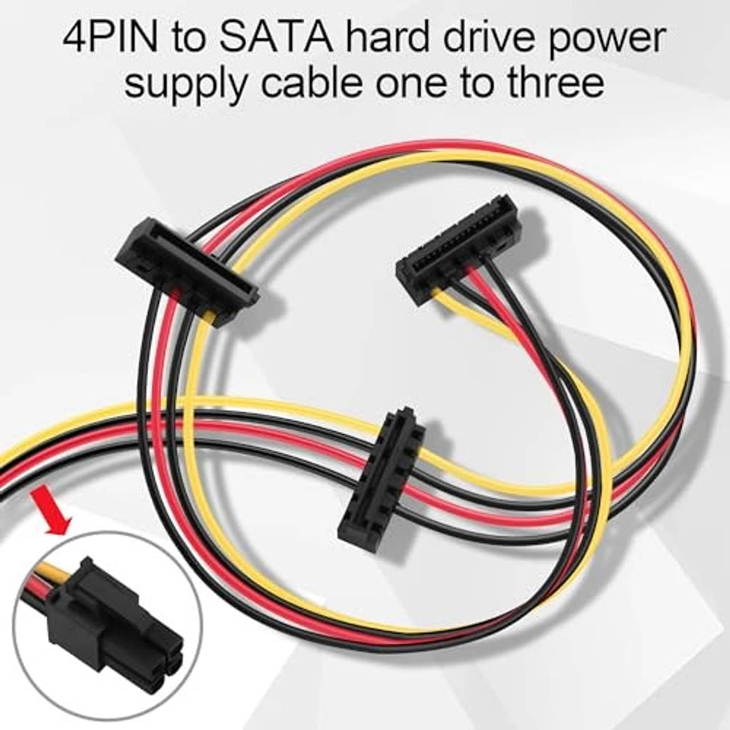 4-pin to three SATA power connectors splitter cable with multi-color wire bundles