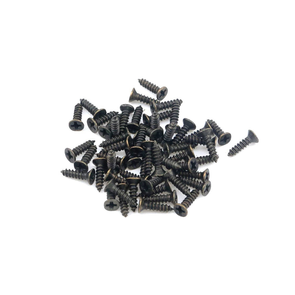 Antique bronze hinge mounting screws with black slotted heads