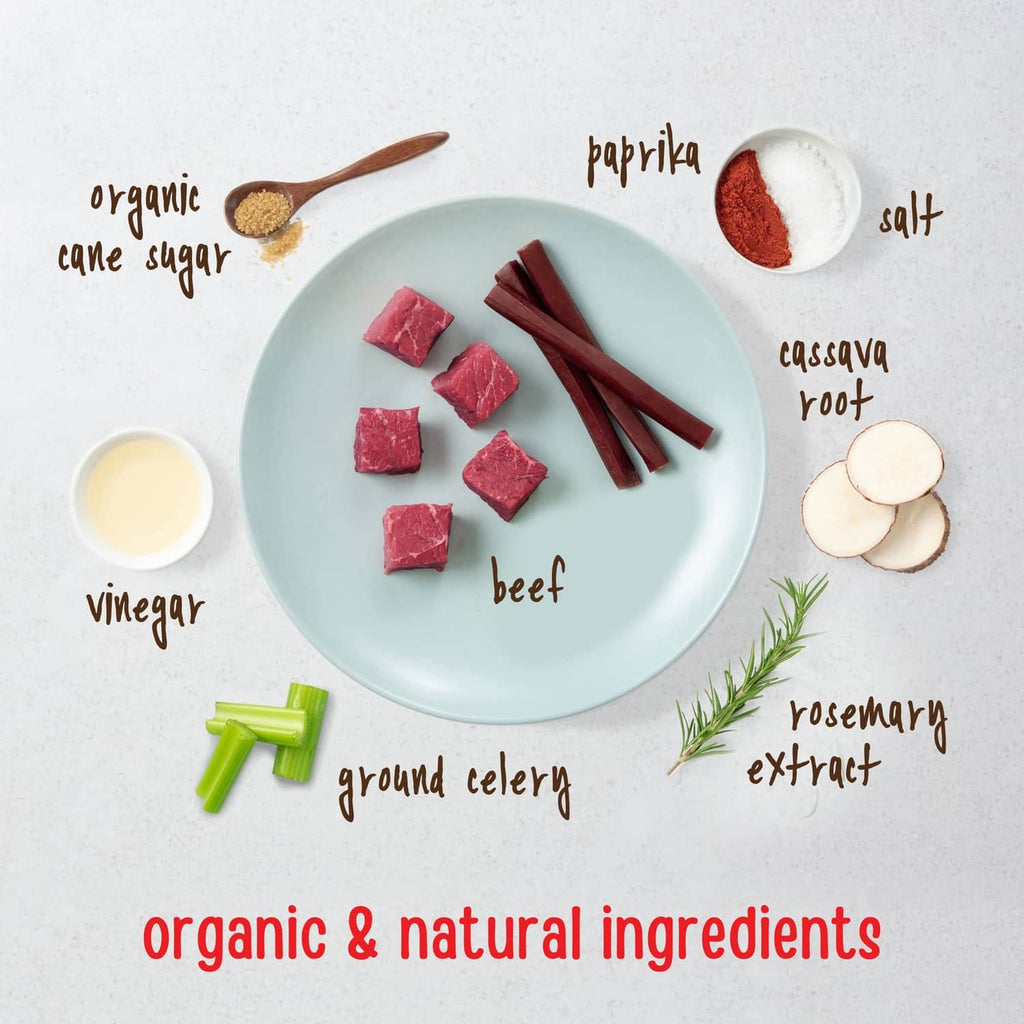Organic & natural dog treat ingredients on plate: beet, celery root, herbs