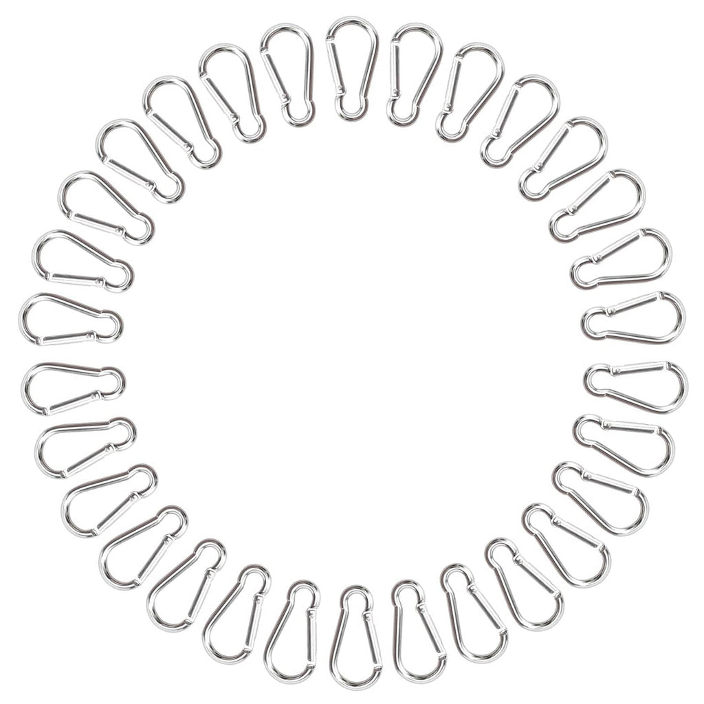 Ring of small silver mini aluminum spring carabiners with locking D-shaped gates