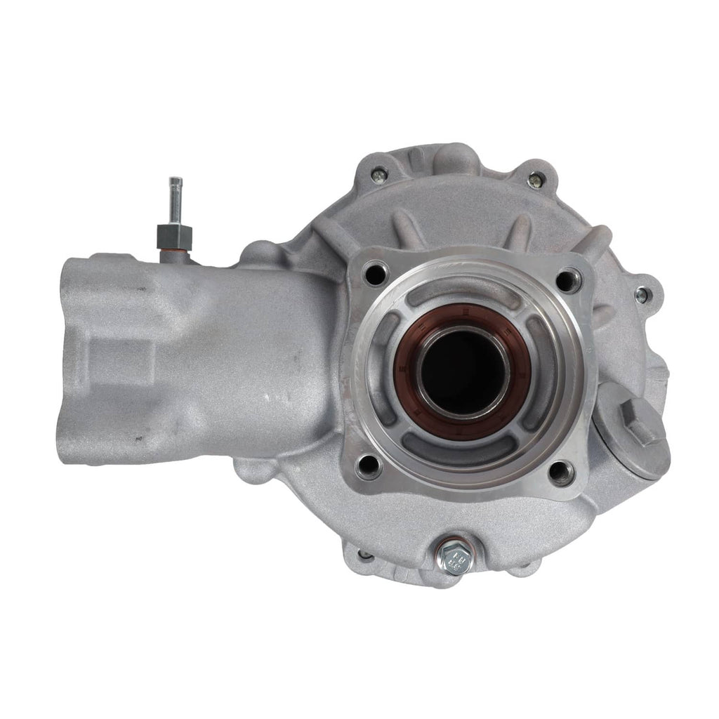 Rear differential gear case angled front view with circular flange and seal ring