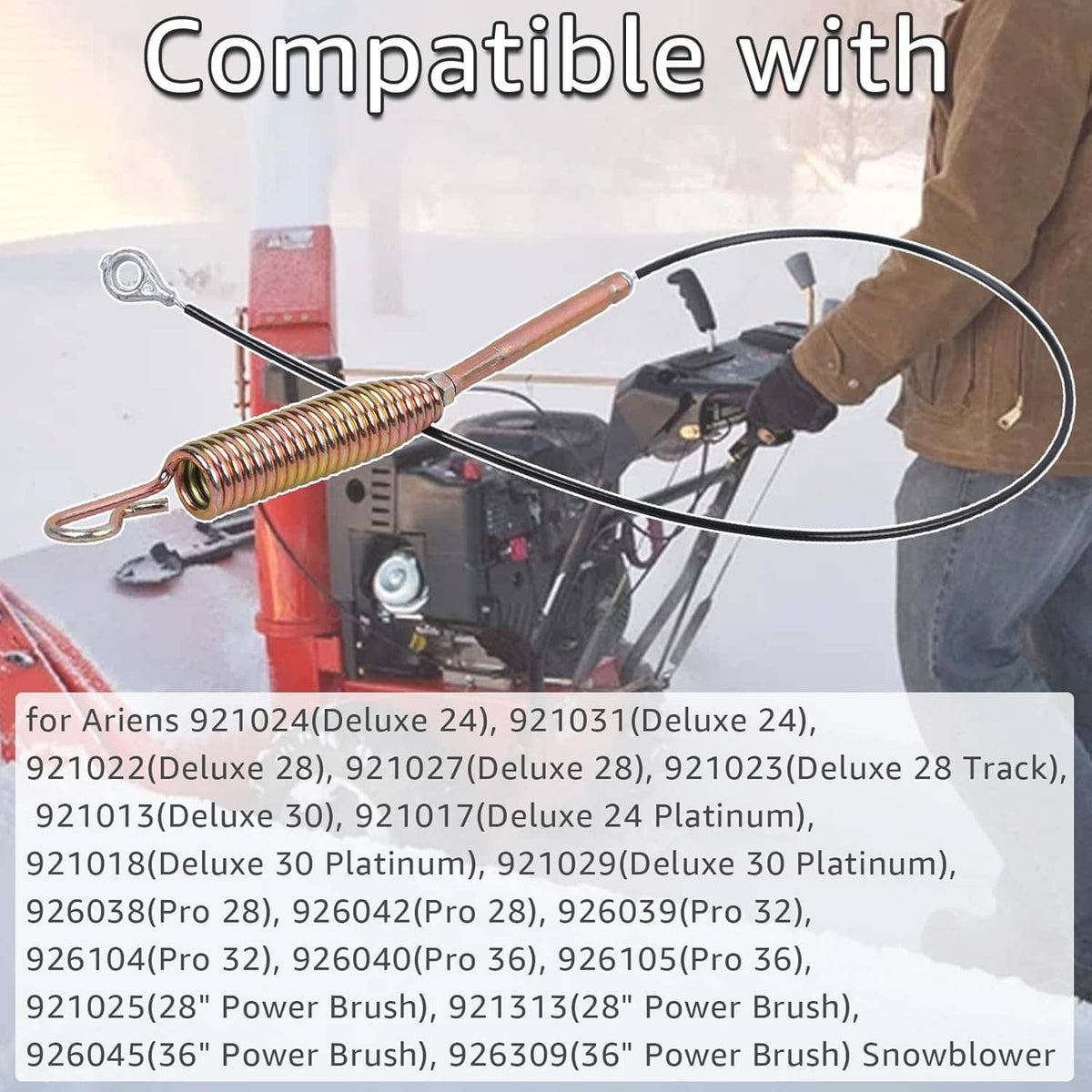 Auger control cable with black wire and copper spring, metal loop clips