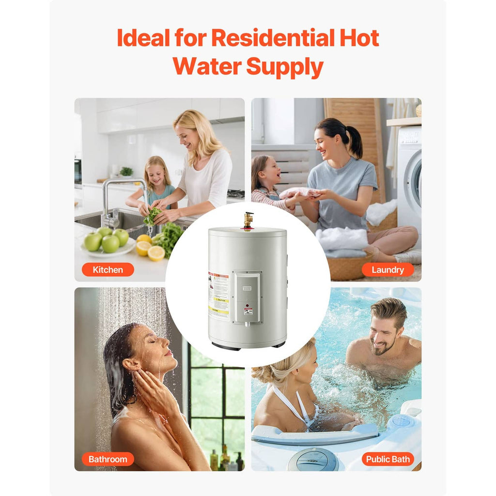 Compact electric water heater for hot water supply, shown as a white cylinder unit