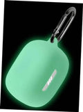 Luminous green silicone earbud case with attached metal keyring loop