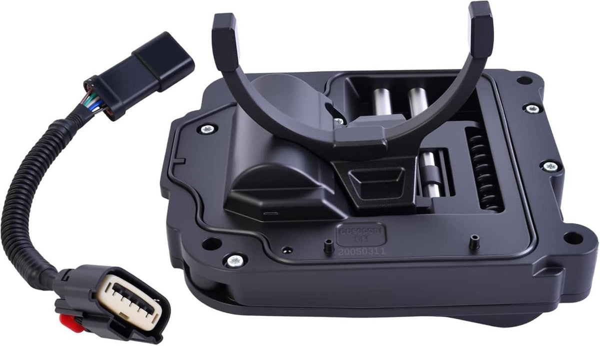 Black transfer case actuator with lever and visible wiring plugs on both sides