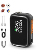 Black electric mini ball pump with digital PSI display and included needles