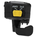 Black AWD 2x4 mode control module with yellow button and protective lever cover