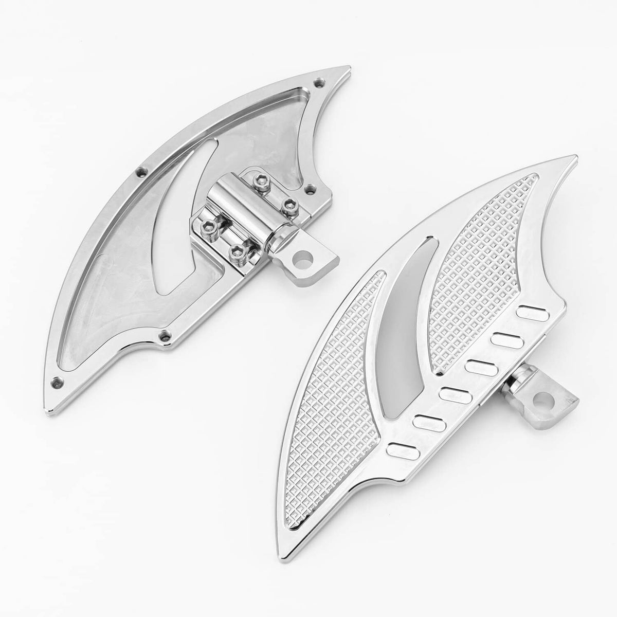 CNC machined motorcycle footboards with diamond tread, chrome metal pair
