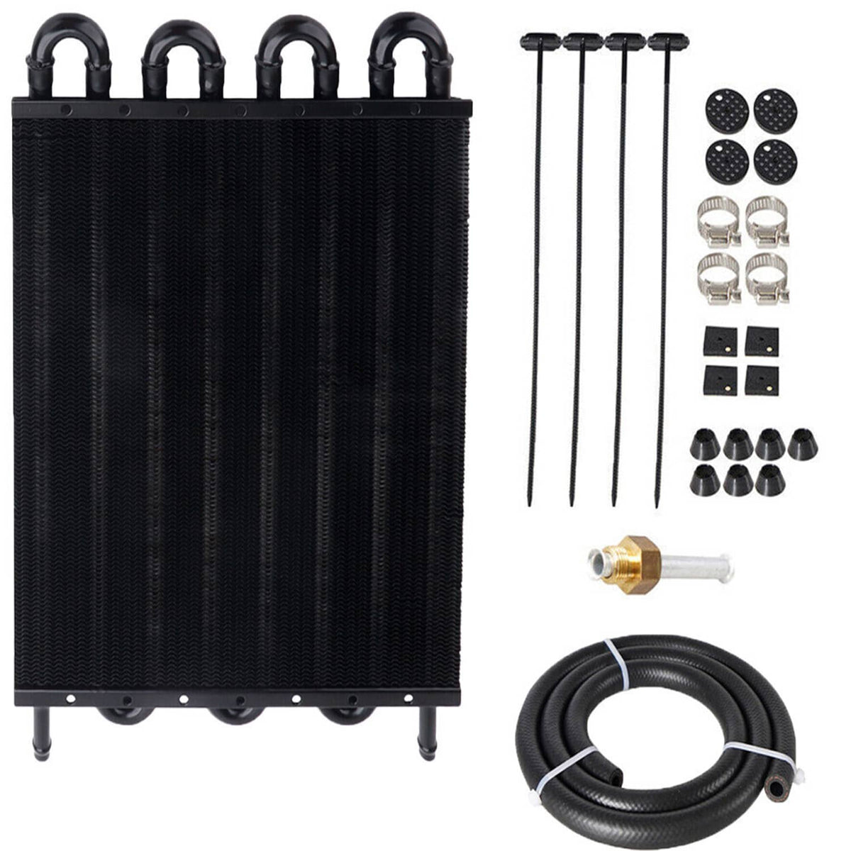 8-row aluminum oil cooler radiator converter kit with hoses and mounting hardware