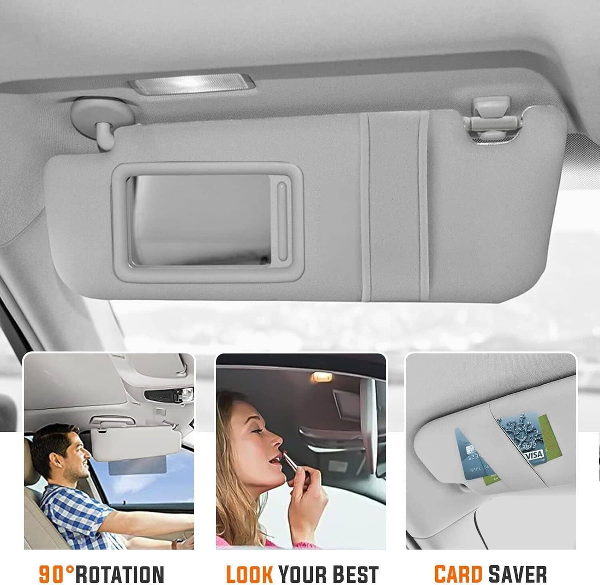 Light gray left driver-side sun visor installed, showing mirror opening and clips