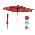 Crimson 3-tier patio umbrella with LED string lights and matching side shade cover