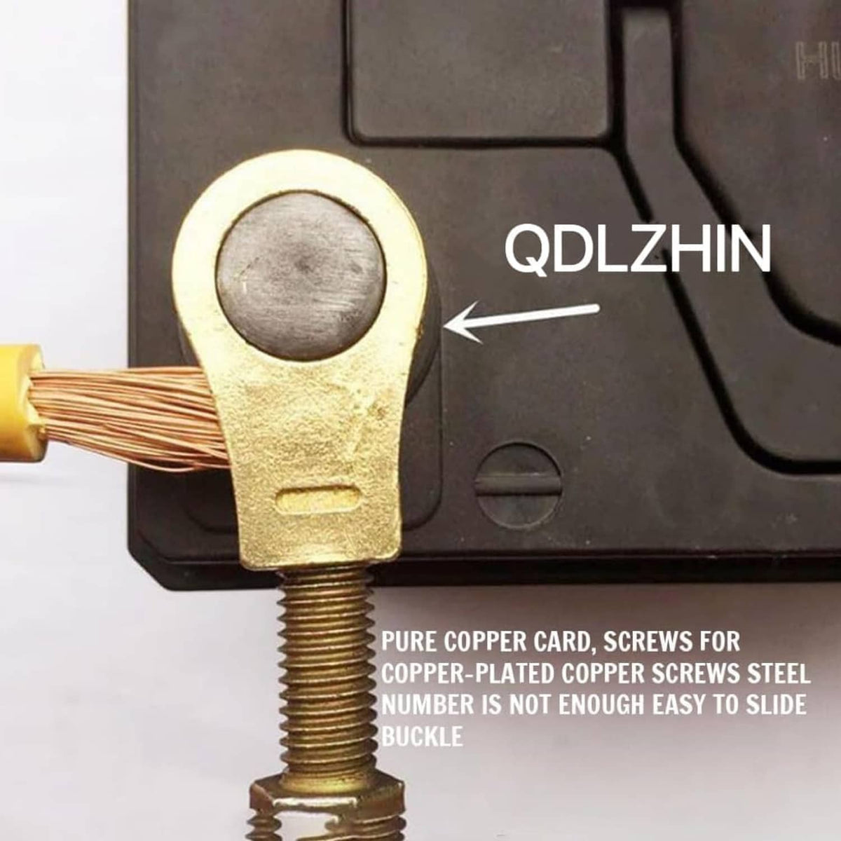 Pure copper battery terminal connector clamp with threaded stud and bolt, positive