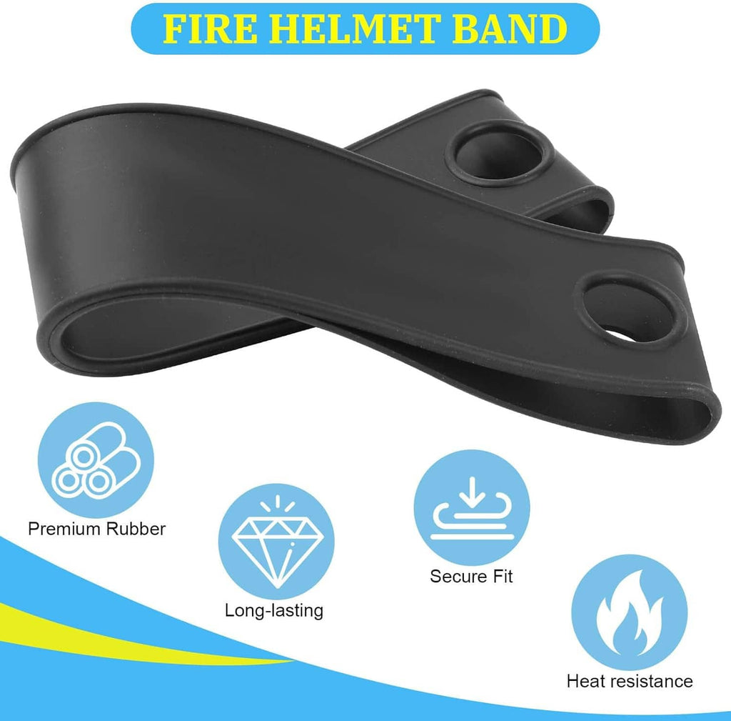Black firefighter helmet band with curved design and two side grommet holes