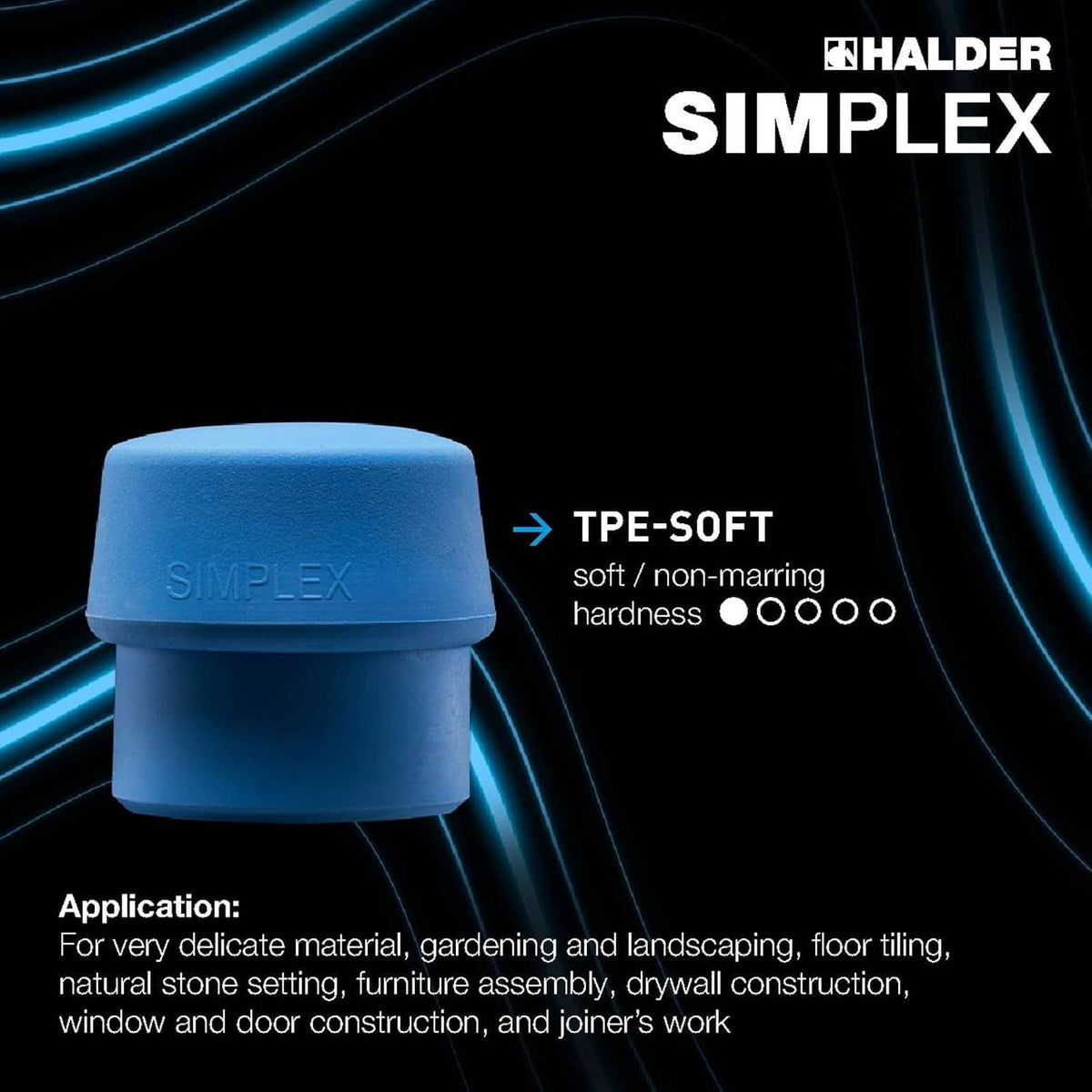 Simplex TPE-soft insert with blue rounded face and small dark-blue band.