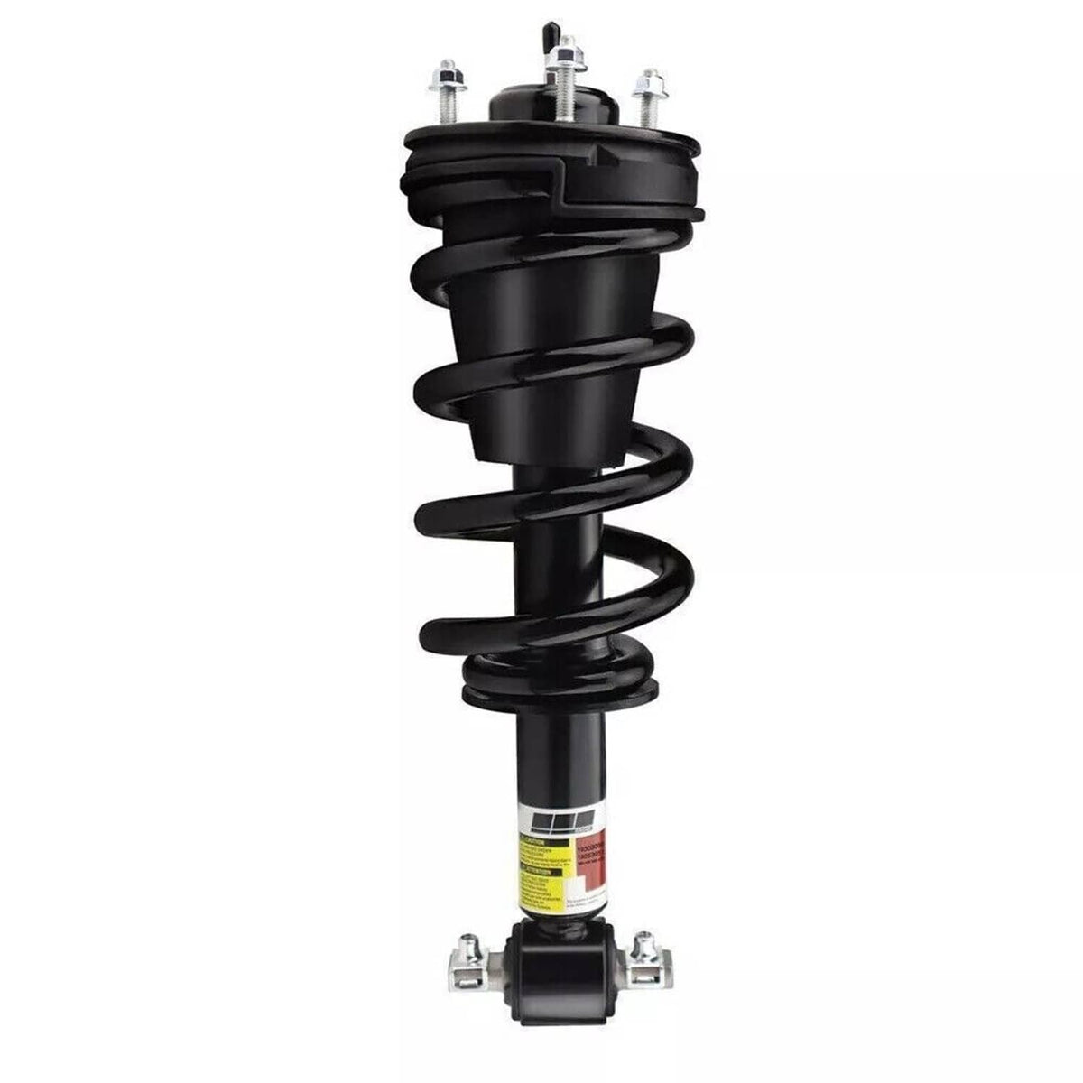 Front shock strut assembly with black coil spring, strut body and bottom bracket