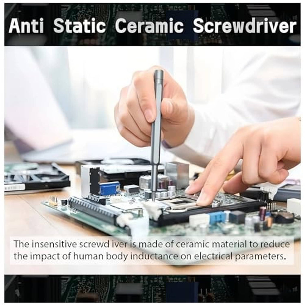 Anti-static ceramic screwdriver tool with metal shaft for precision electronics adjustment