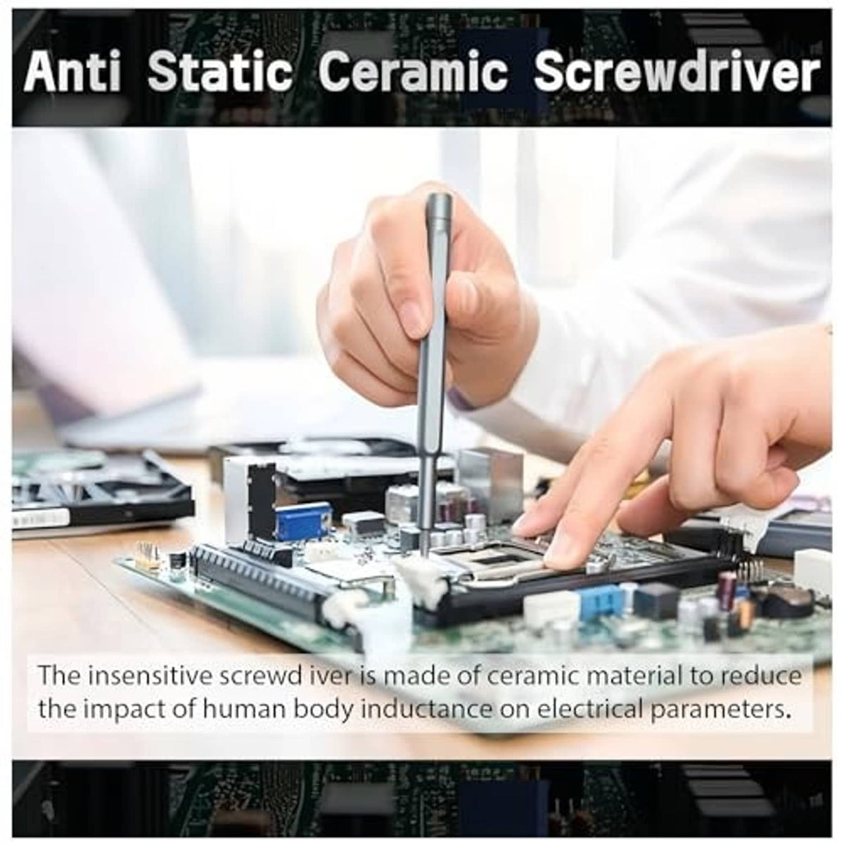 Anti-static ceramic screwdriver tool with metal shaft for precision electronics adjustment
