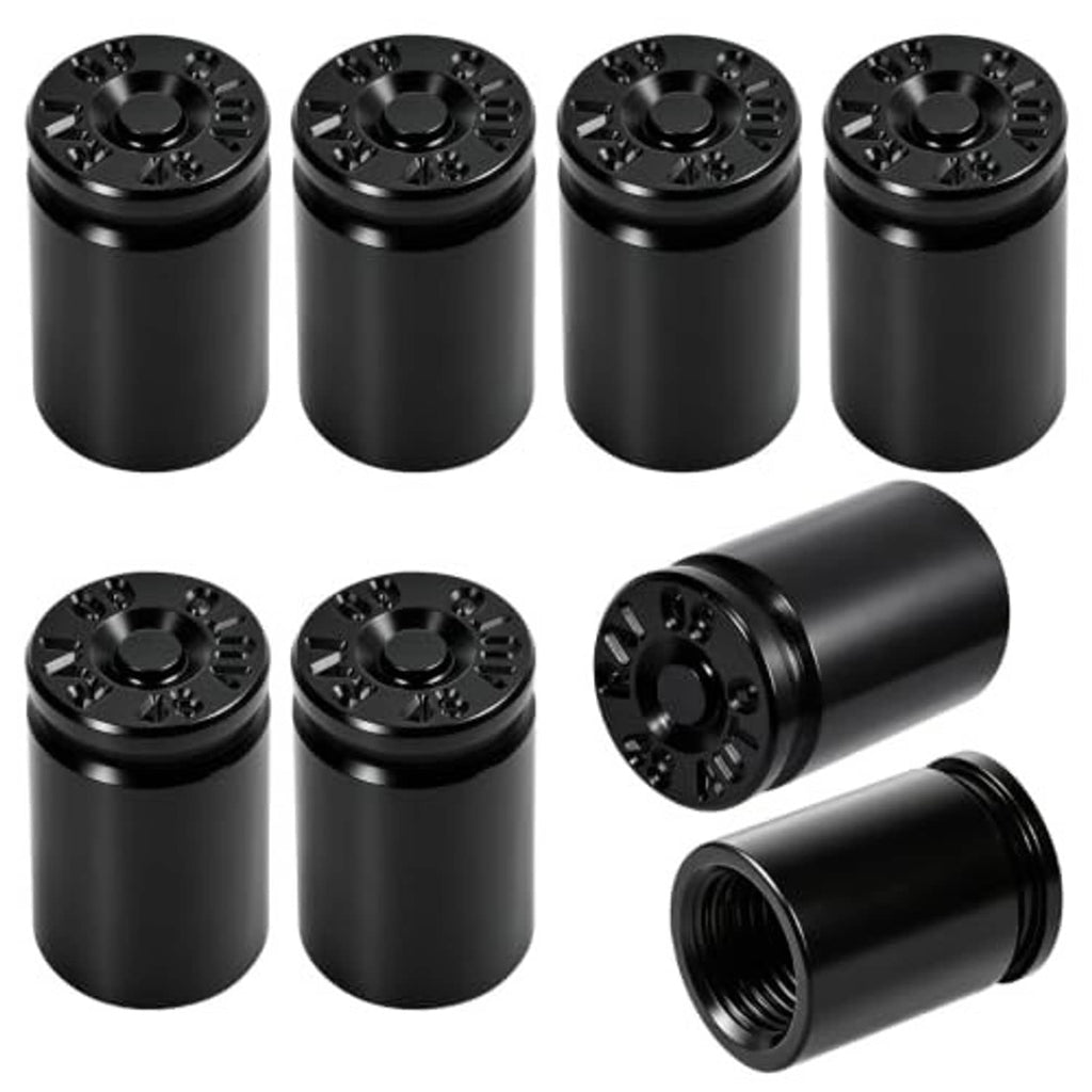 Black tire valve stem caps with threaded end openings and round textured top
