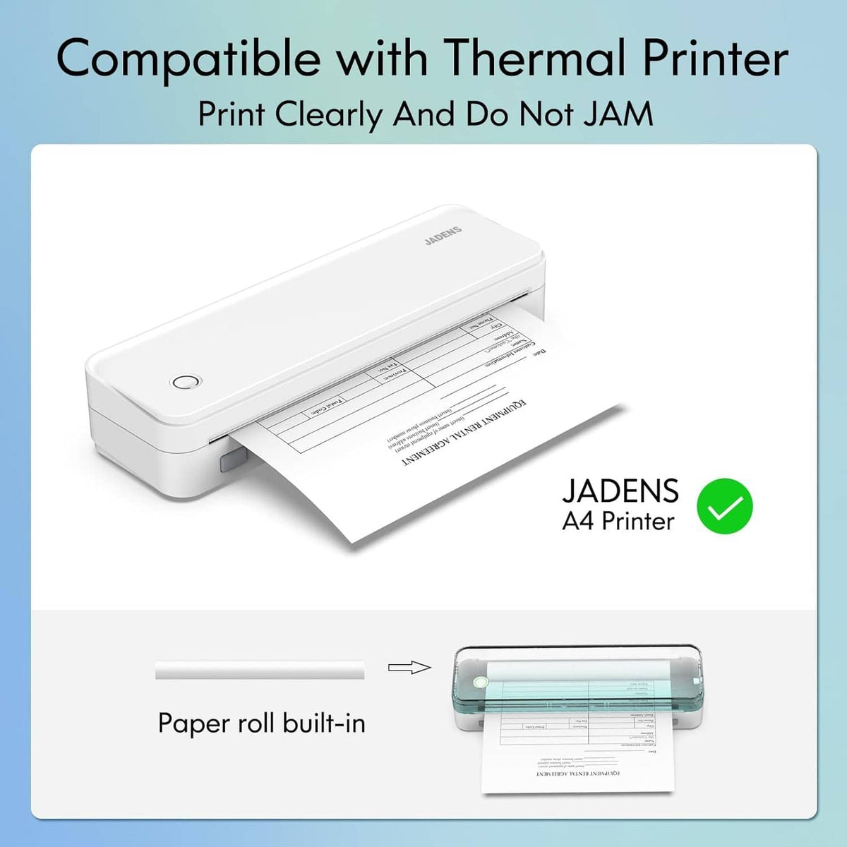 Thermal paper roll feed for thermal printer, with printed receipt sheets