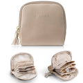Toffee small jewelry travel case with zipper and tassel pull, smooth front