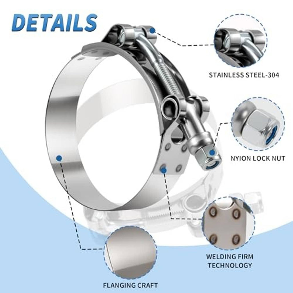 Stainless steel T-bolt hose clamp with nylon lock nut and perforated band