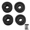 Set of four black rubber diverter valve seal grommets with center holes
