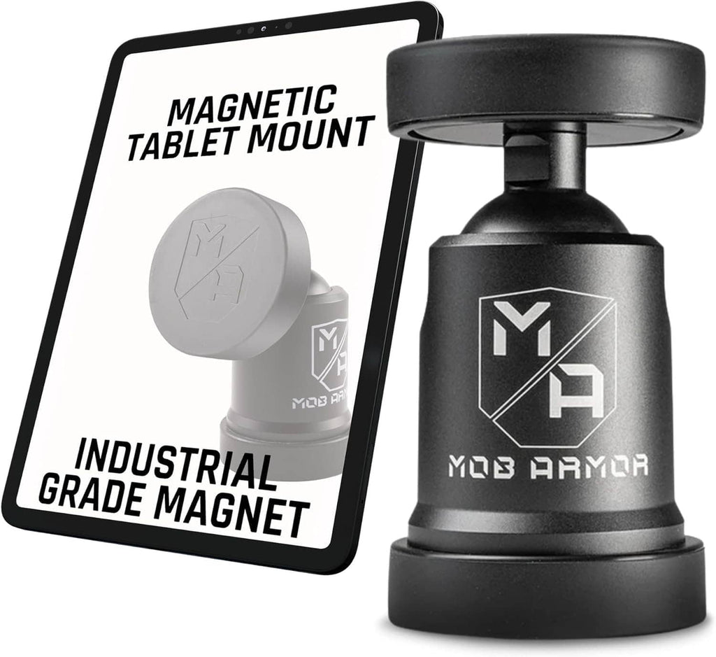 Magnetic tablet mount holder, black pedestal base with round magnet attachment