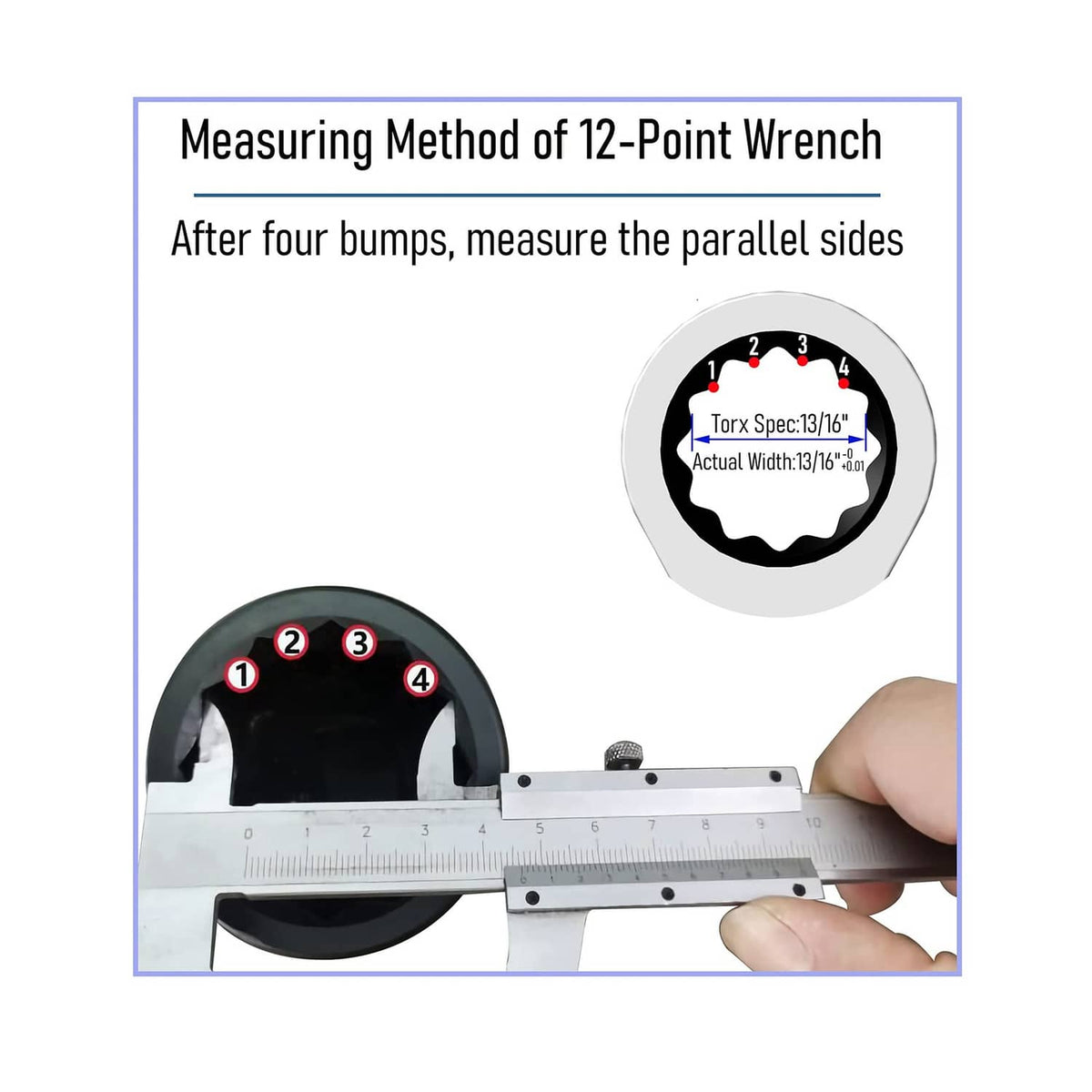 12-point ratcheting combination wrench, shown with sizing marks, silver