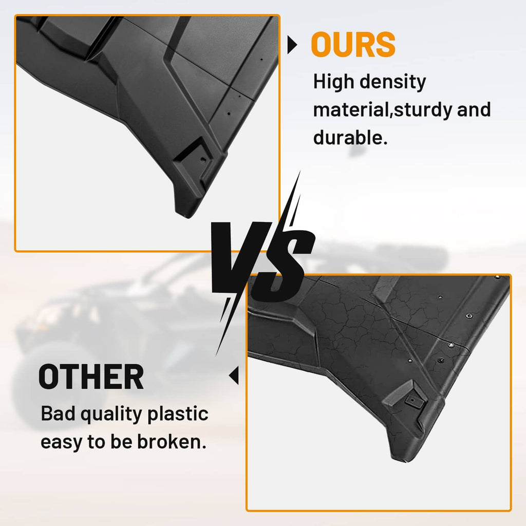 Black plastic roof corner piece with textured surface and mounting hole detail