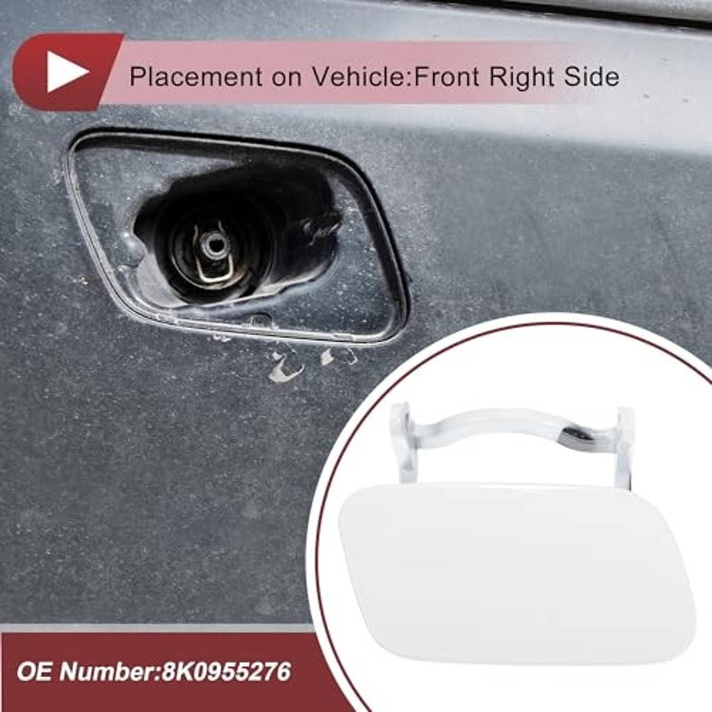 White headlight washer nozzle cover cap and mounting area, front right bumper