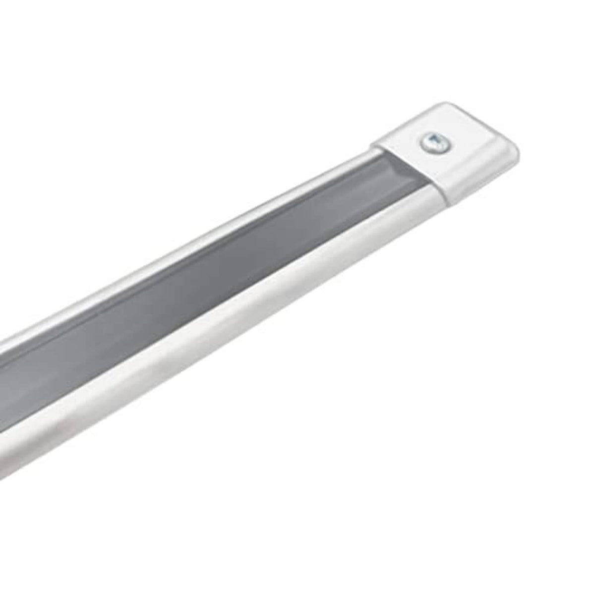 White flat aluminum extrusion end cap with mounting hole and hex screw
