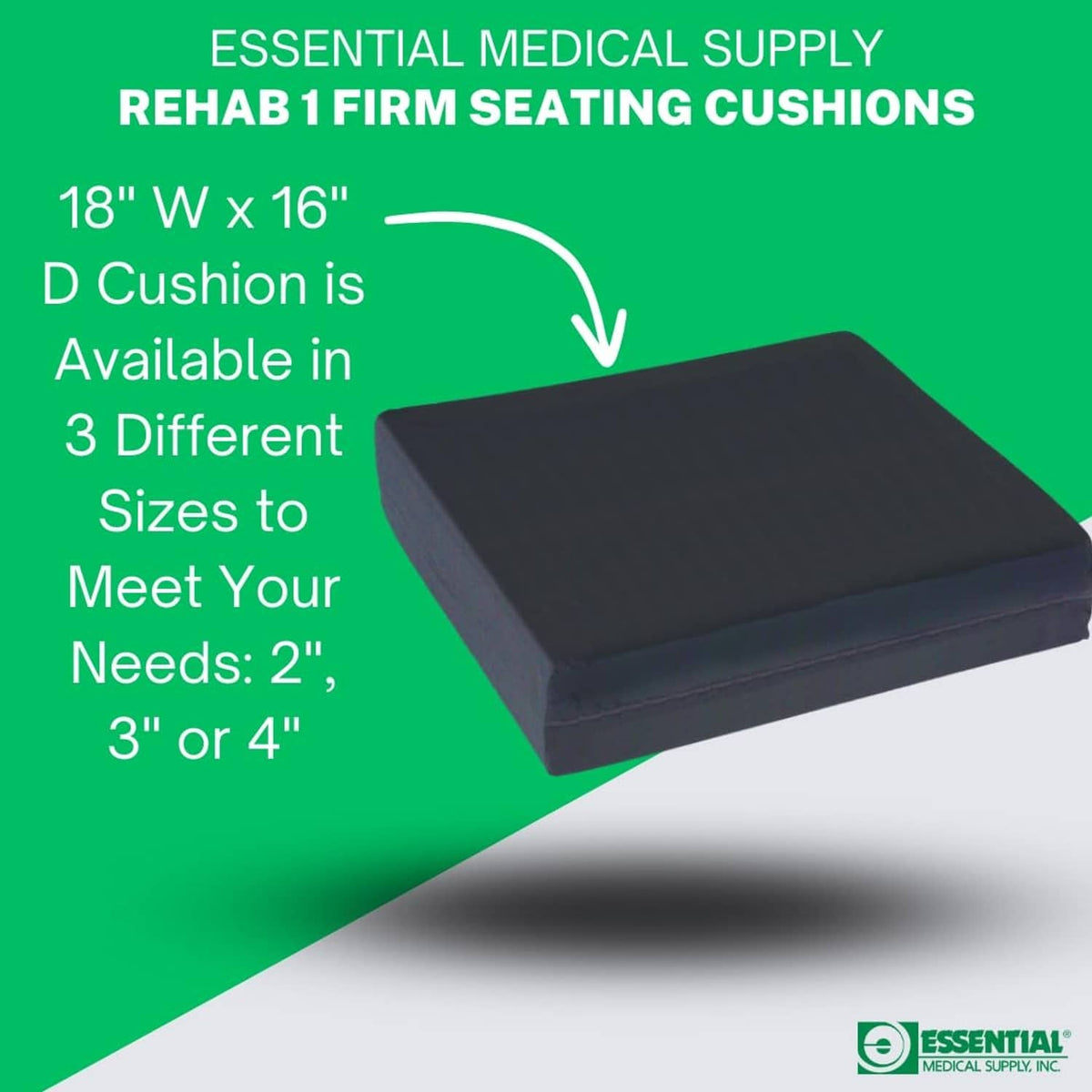 Black firm seating foam cushion, rectangular shape with smooth top.