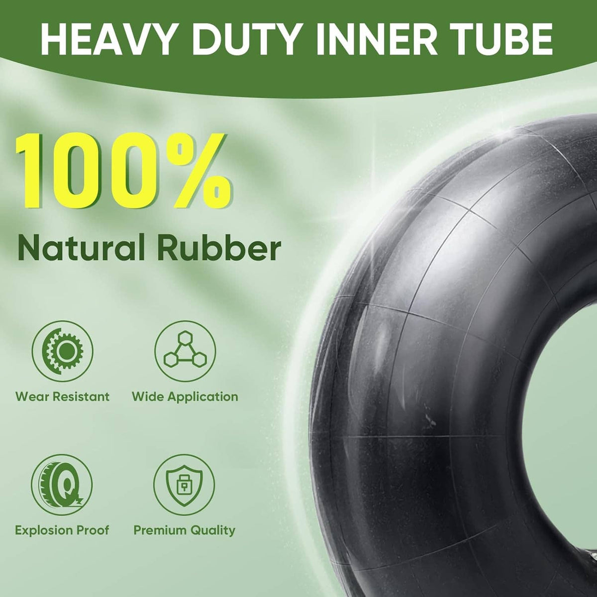 Black natural rubber tire inner tube with valve stem, thick rubber wall