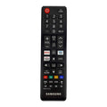 Black Samsung TV remote control with Netflix hotkey and numbered channel buttons