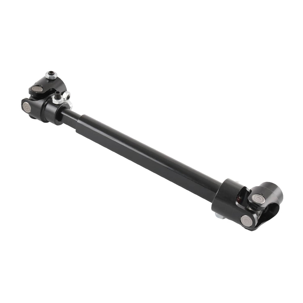 Black steering shaft with front and rear yokes, side view