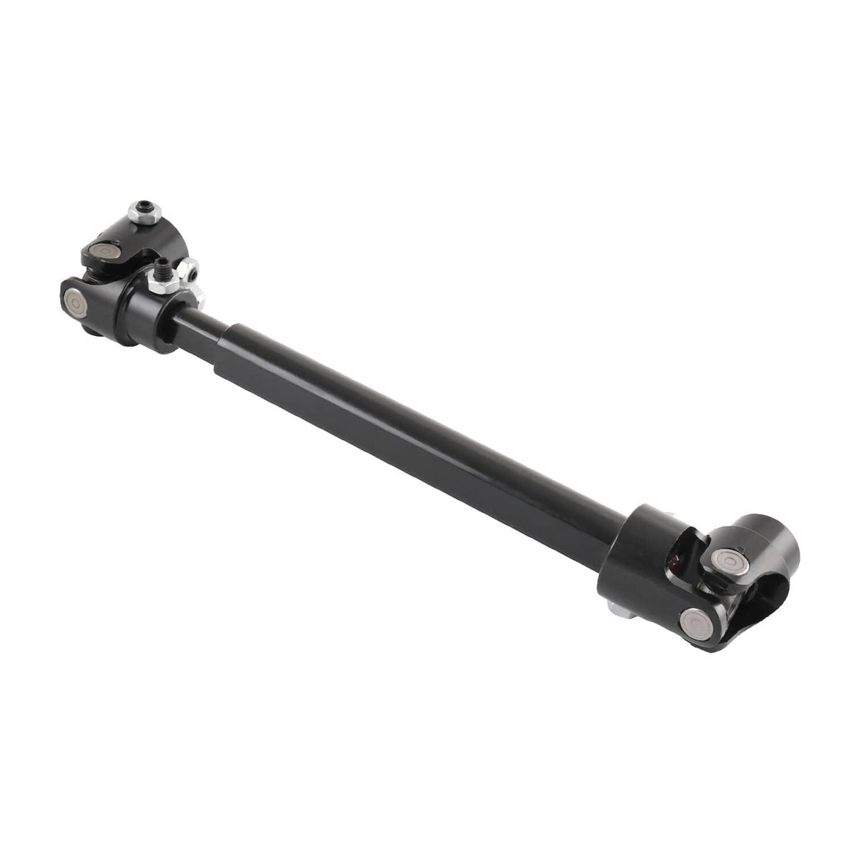 Black steering shaft with front and rear yokes, side view
