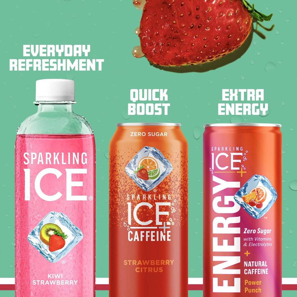 Sparkling Ice bottles set: kiwi strawberry, caffeine, energy variety lineup