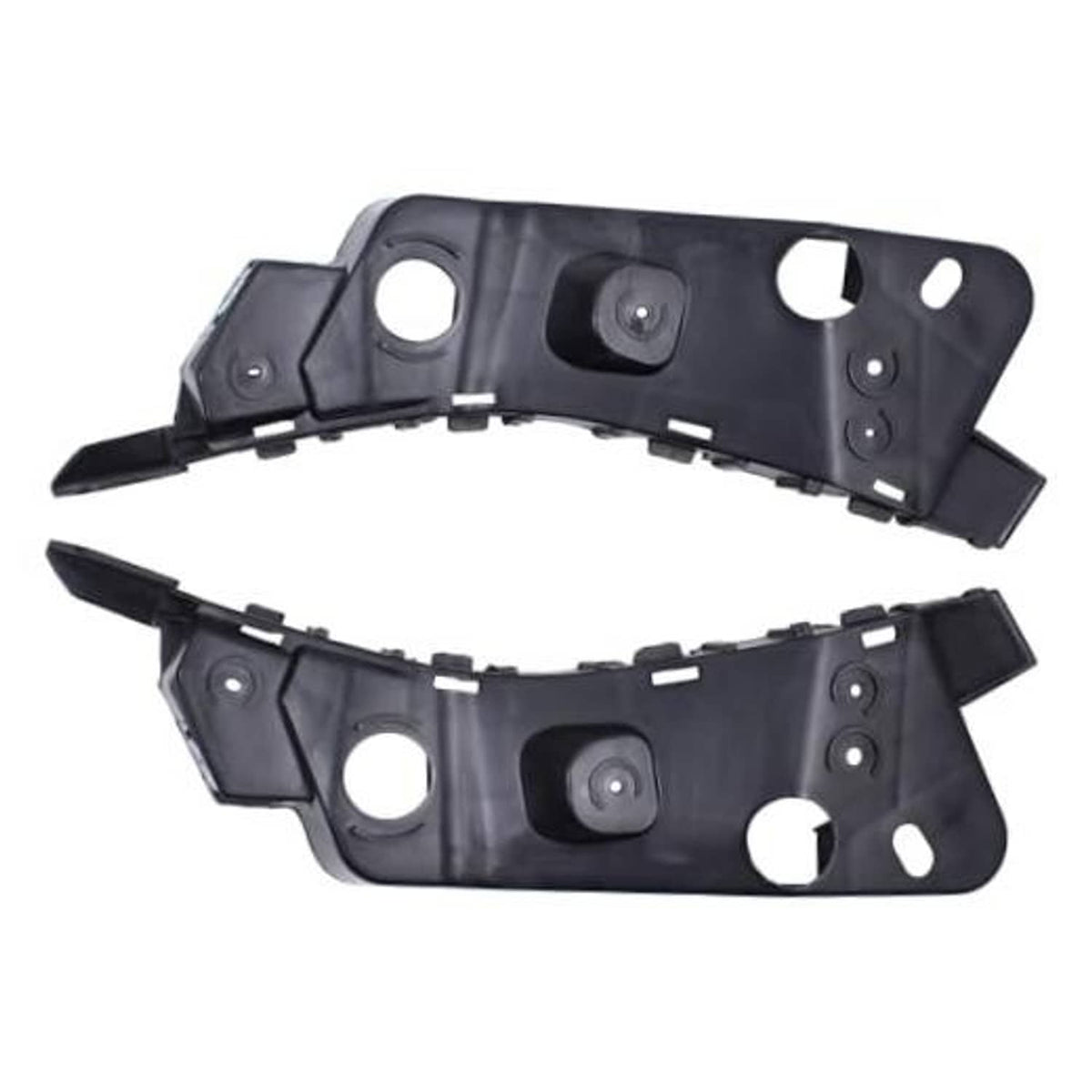 Pair of front bumper fender holder brackets, black plastic with mounting holes