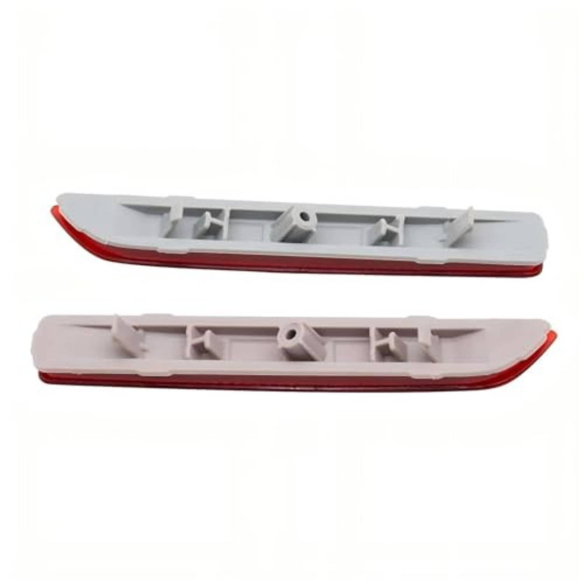 Red rear bumper reflector lenses with white mounting base, left and right