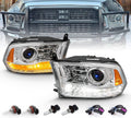 Chrome projector headlight with amber side marker and black housing