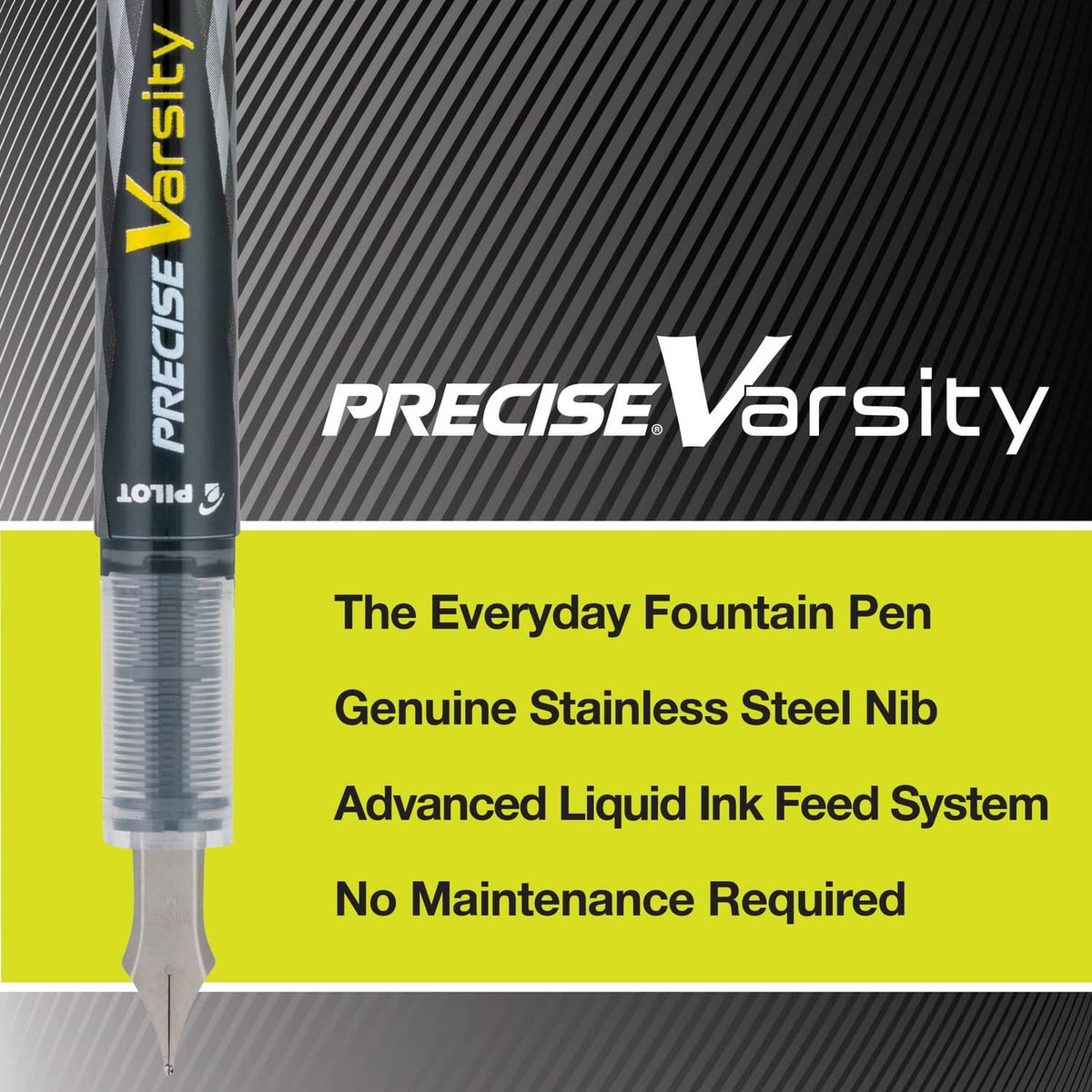 Pilot Precise Varsity medium-point fountain pen with clear prefilled ink