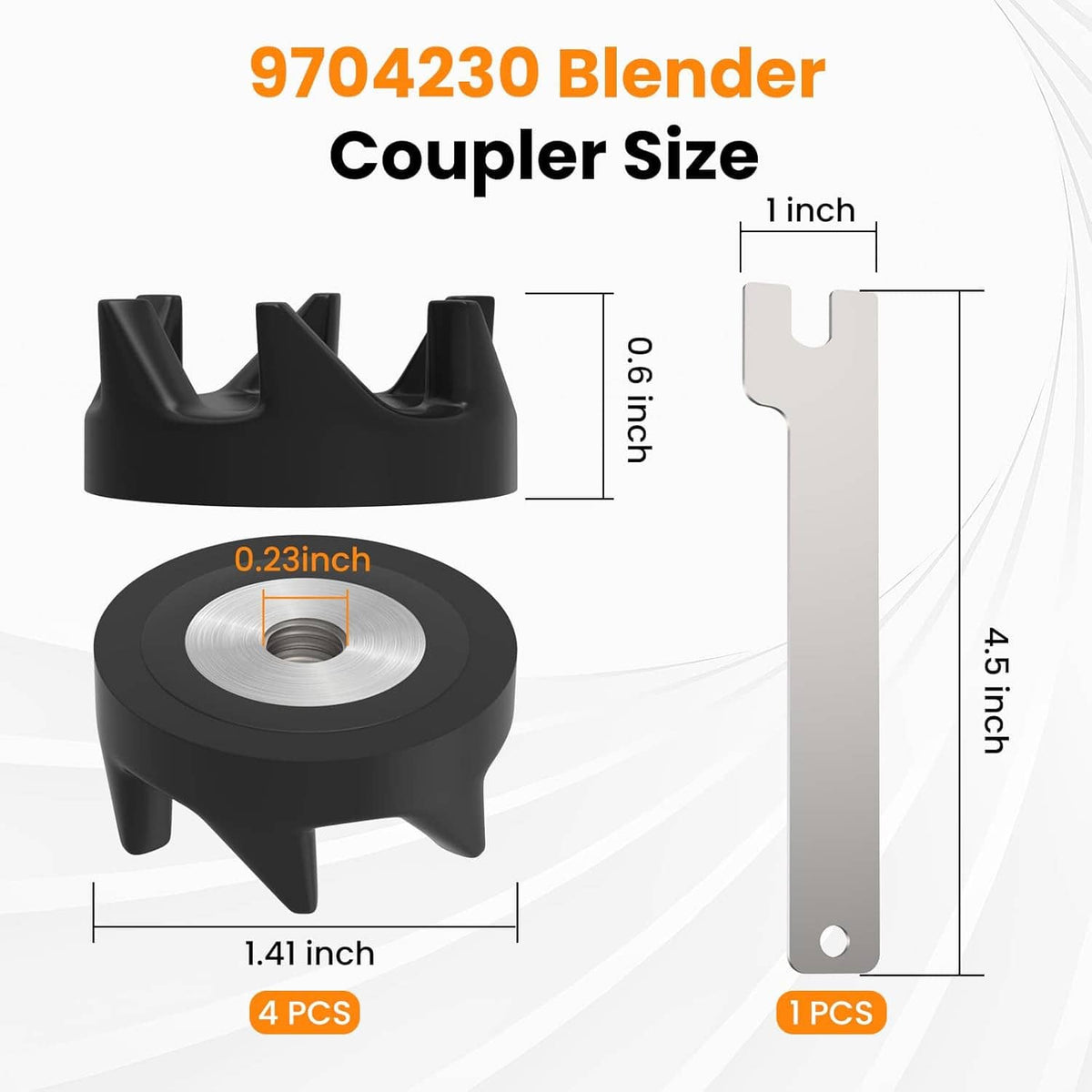 Black blender drive coupler with silver threaded metal insert, compact round base