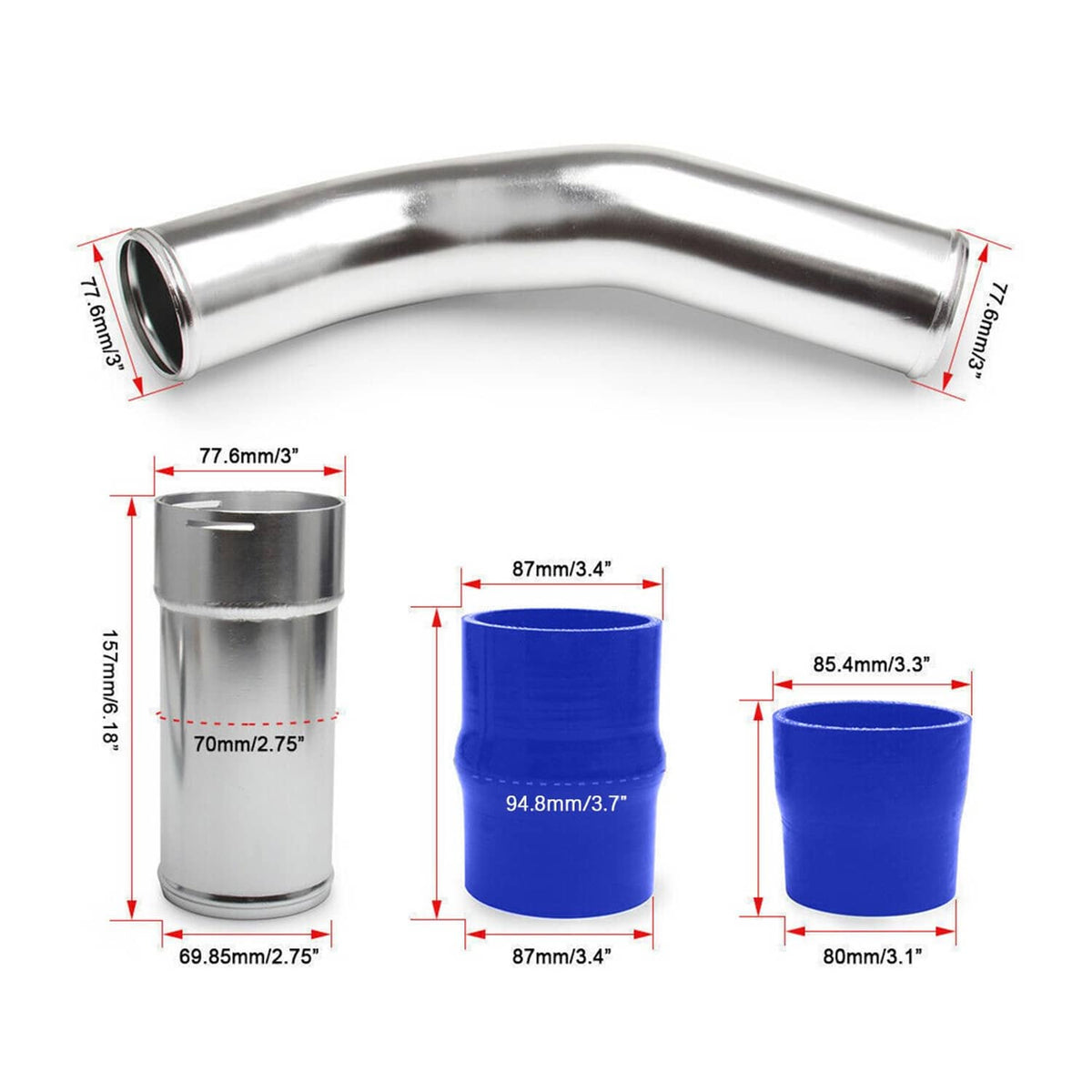 Stainless steel intercooler elbow pipe with blue silicone boot coupler sleeve
