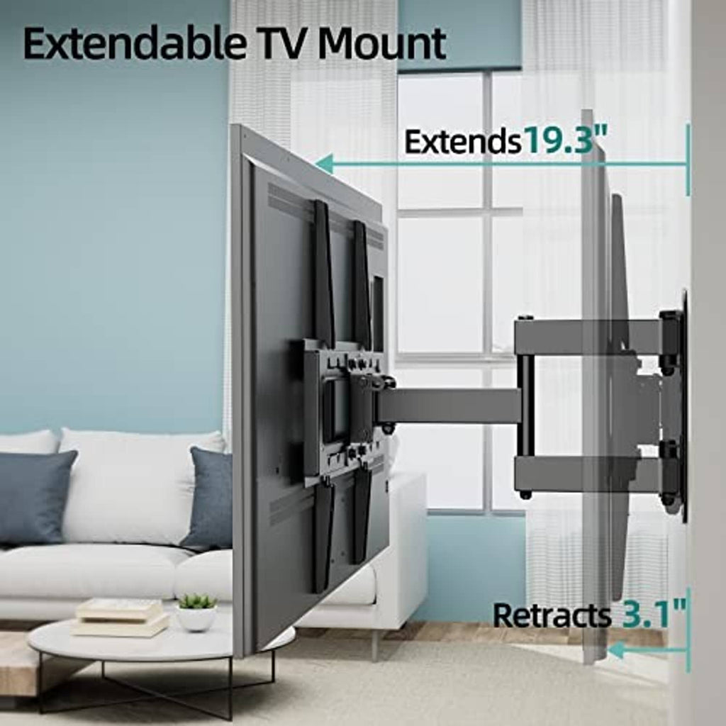 Extendable TV wall mount with sliding arms that retract toward the wall