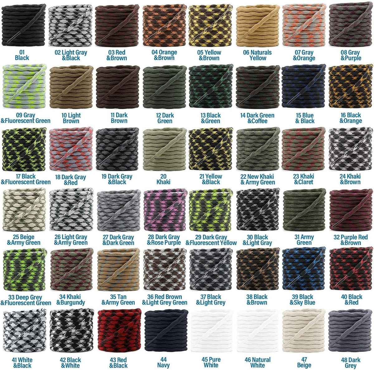 Assorted round wave shoelaces in many colors, braided coil-style display