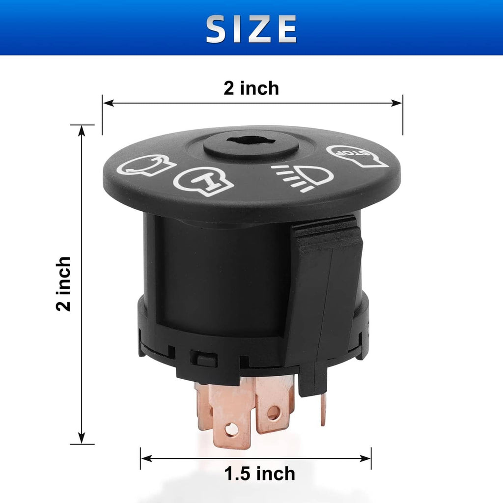 Black ignition switch dimensions, round top and 2-pin terminals